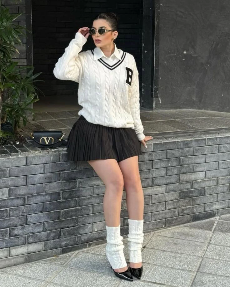 Preppy Cable Knit Varsity Look