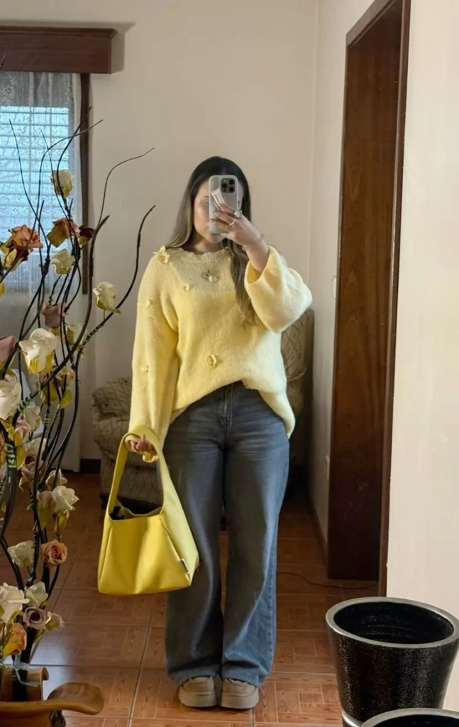 Sunny Yellow Sweater with Dark Denim