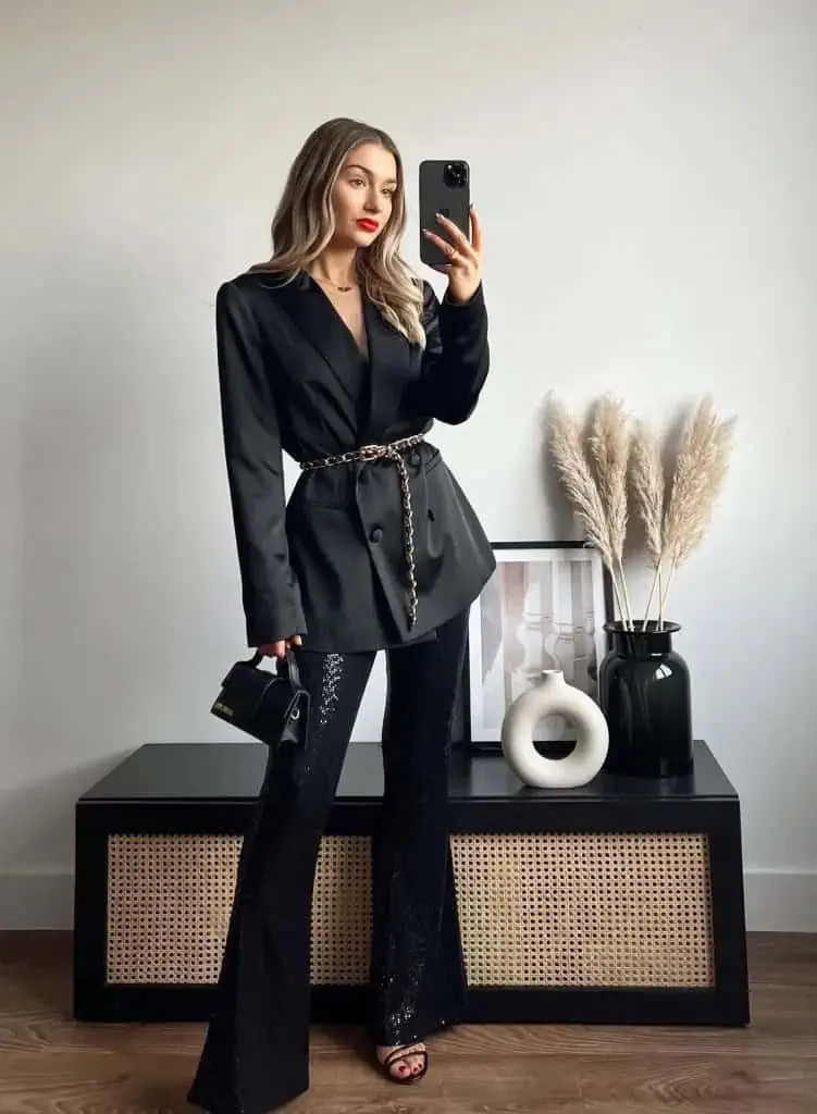 Black Blazer with Sequin Trousers
