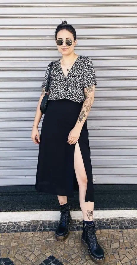 Floral Top with Black Maxi Skirt