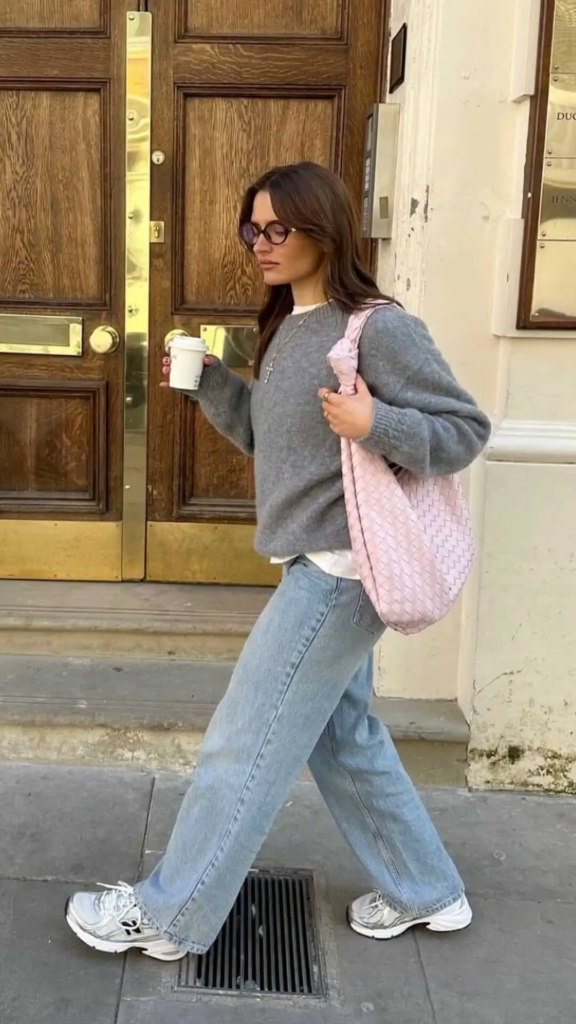 Gray Sweater with Relaxed Denim