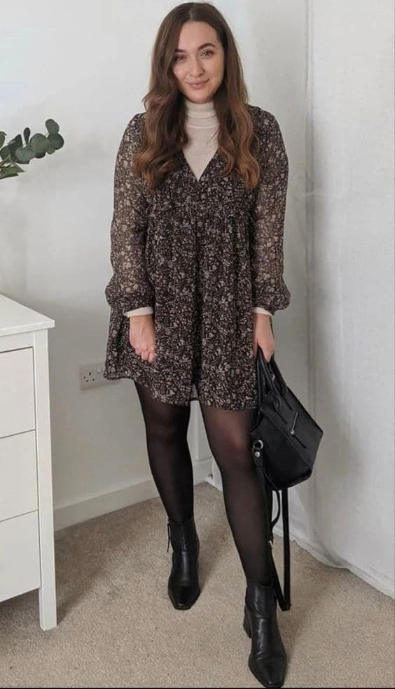 Floral Dress with Turtleneck Layer