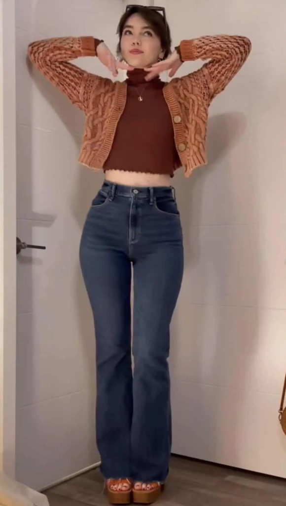 Chunky Cardigan with Burgundy Turtleneck