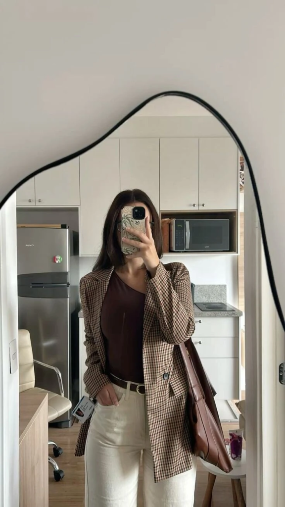 Checked Blazer with Cream Trousers