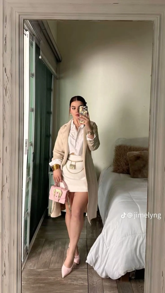 Cream Blazer with White Mini Skirt