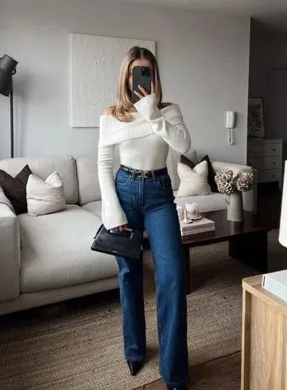 Classic Cream Top and Blue Denim