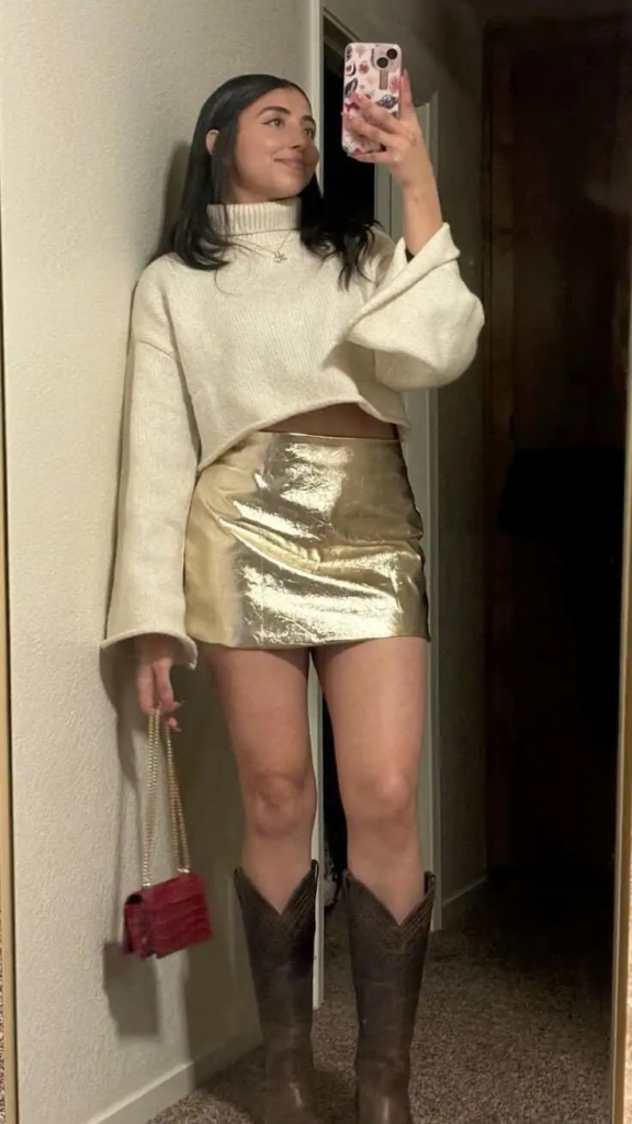 Cropped Sweater with Metallic Gold Skirt
