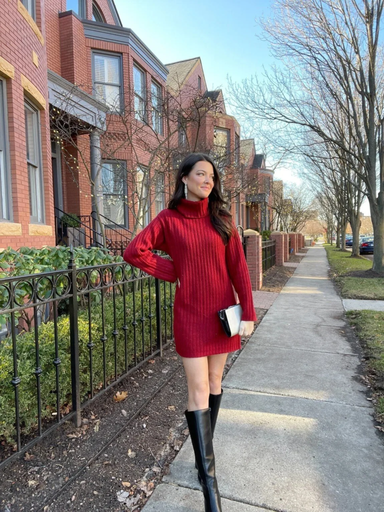 Red Turtleneck Sweater Dress Elegance