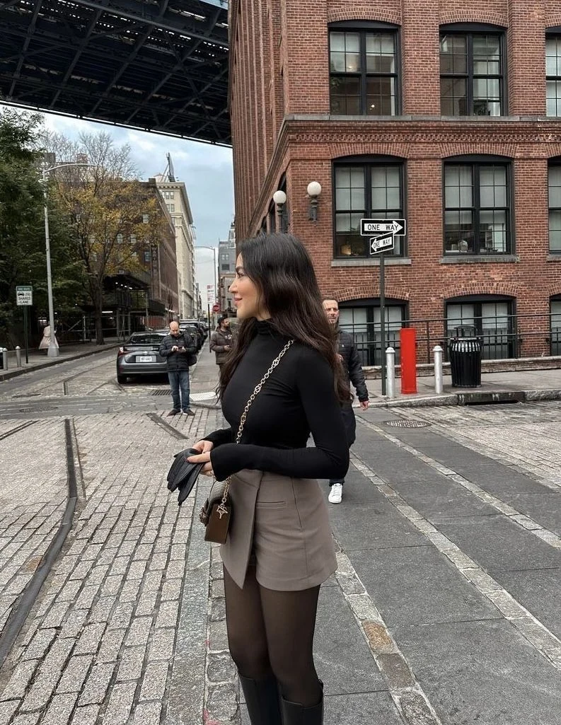 Black Turtleneck with Tailored Skirt