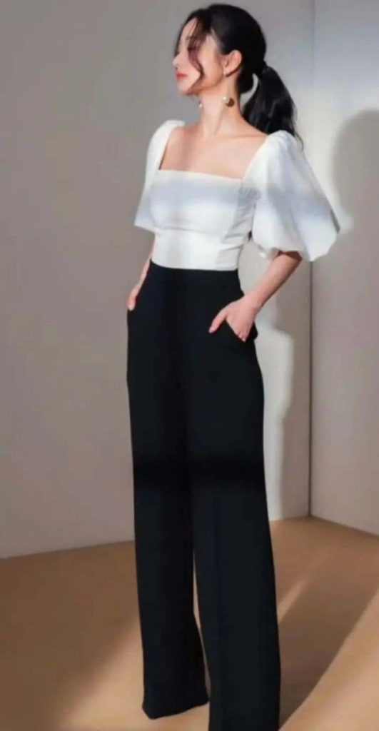 Elegant Off-Shoulder Top with Wide-Leg Trousers