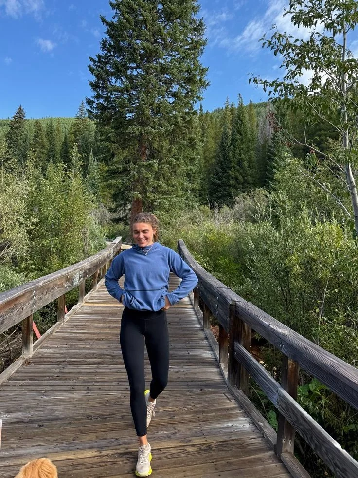 Bright Blue Hoodie and Black Leggings