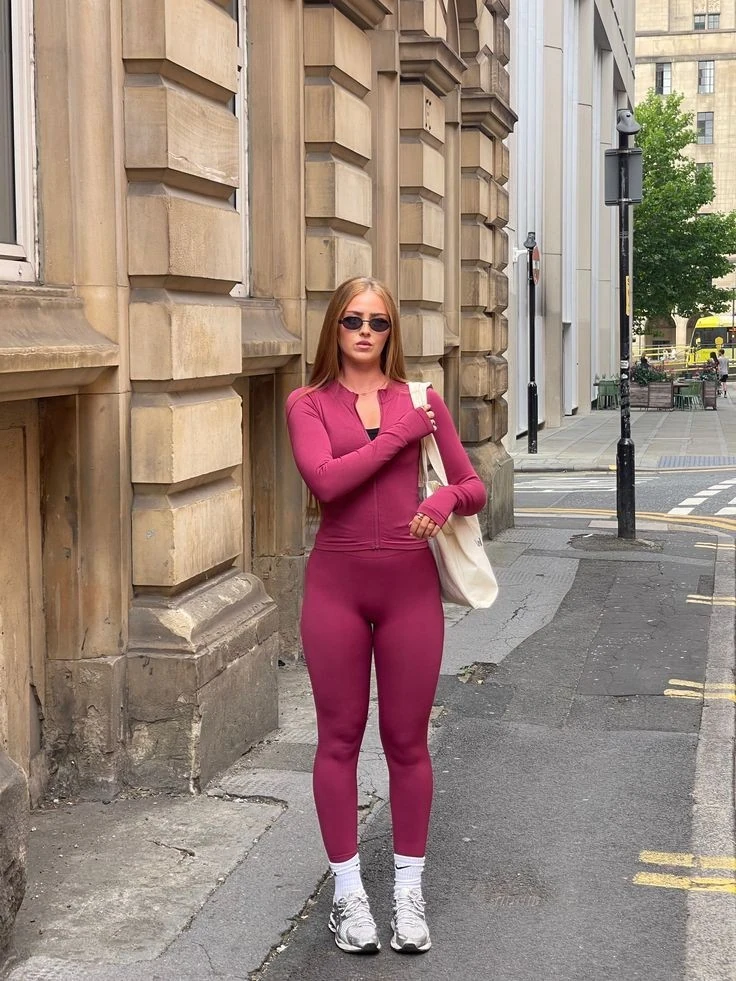 Bold Magenta One-Piece with Neutral Accents