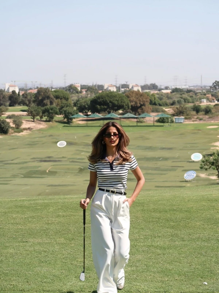 Striped Polo with Cream Golf Pants