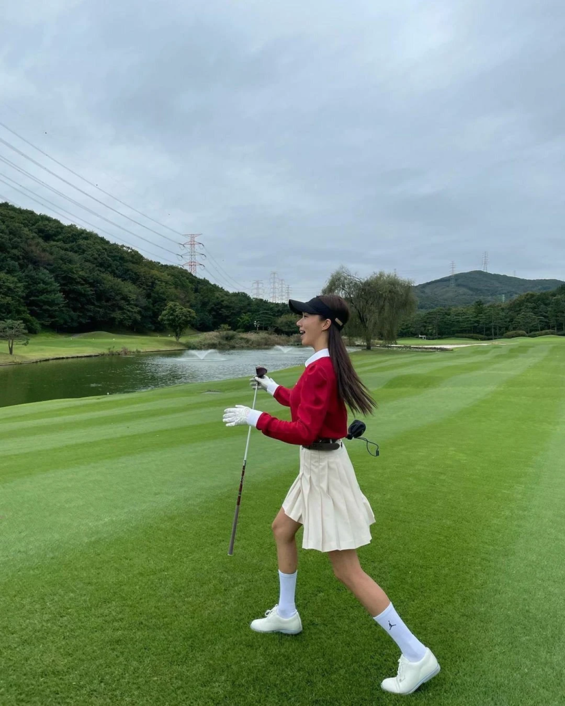 Crimson Sweater with Pleated Skirt