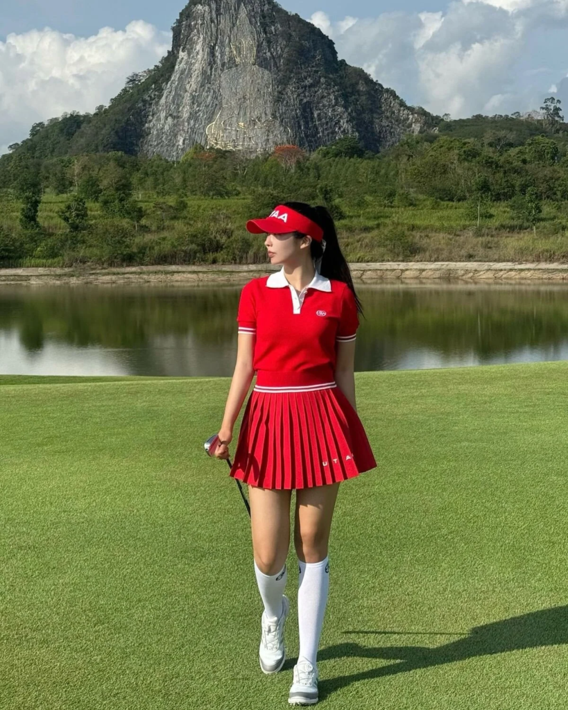 Bold Red Polo and Pleated Skirt Combo