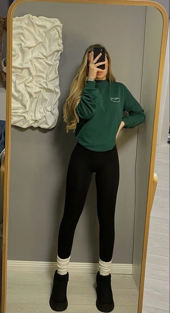 Forest Green Sweatshirt With Black Leggings