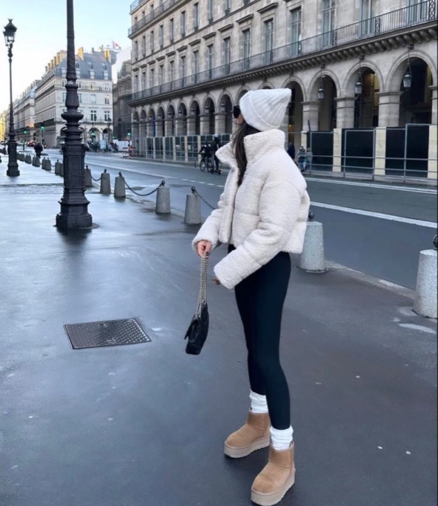 Quilted Puffer Jacket With Black Leggings