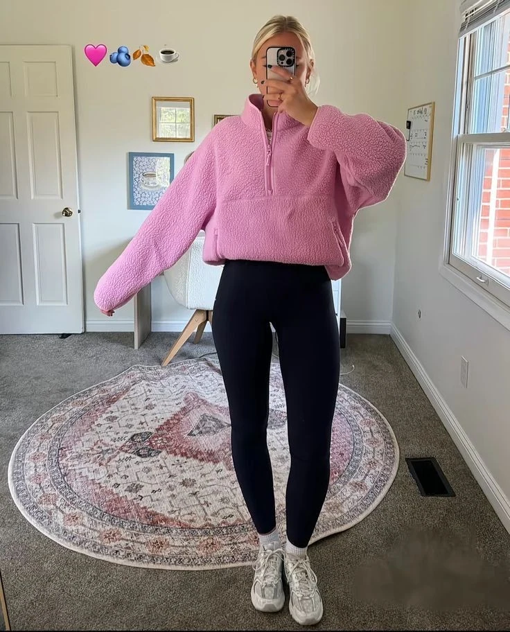 Pink Fleece and Black Leggings Perfection