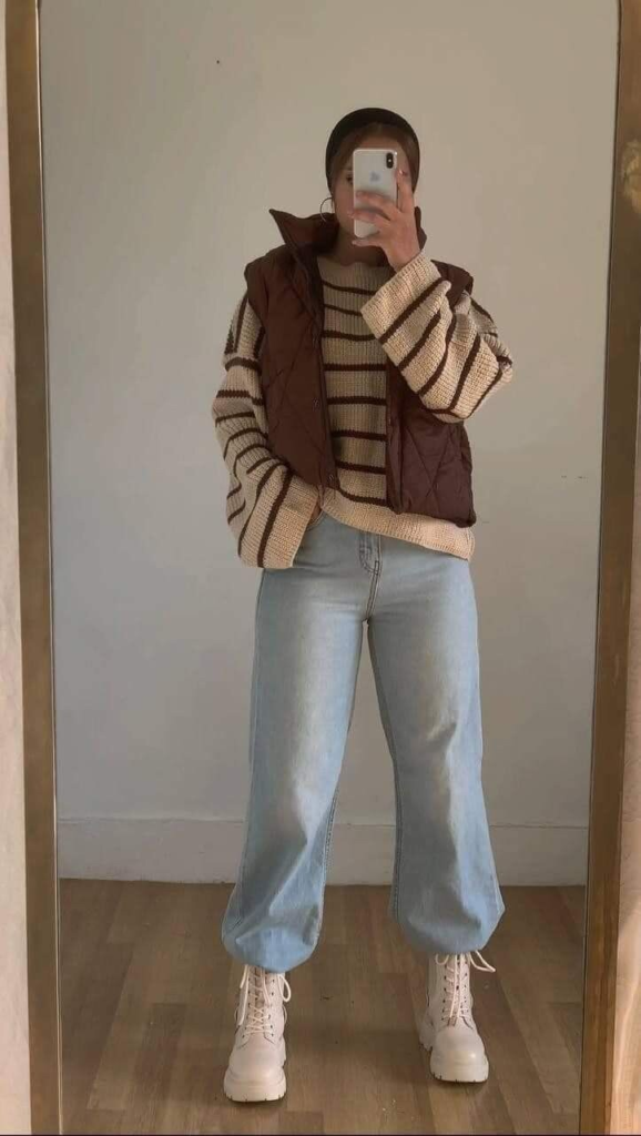 Layered Knits with Quilted Vest