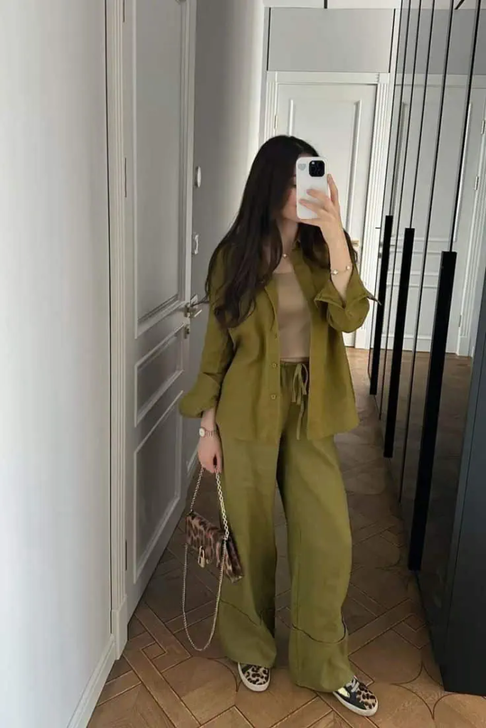 Olive Blazer and Pants Coordinated Set