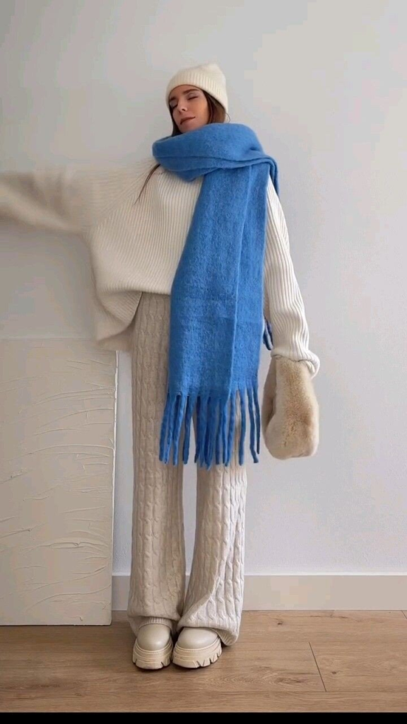 Cream Knits with a Pop of Blue