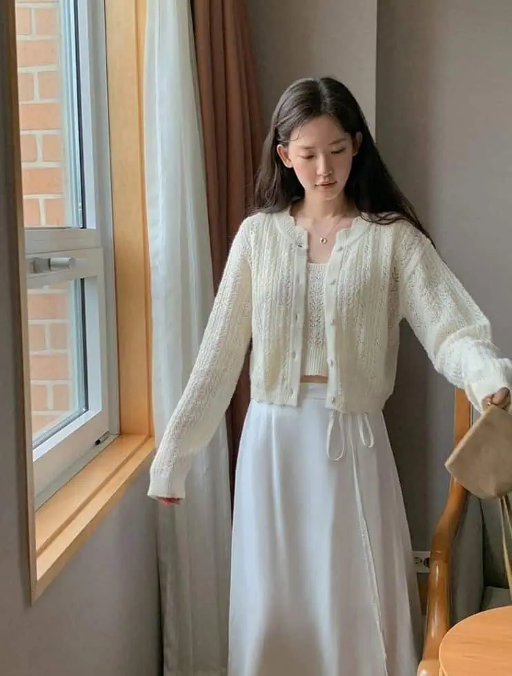 Cream Cardigan and Maxi Skirt Elegance