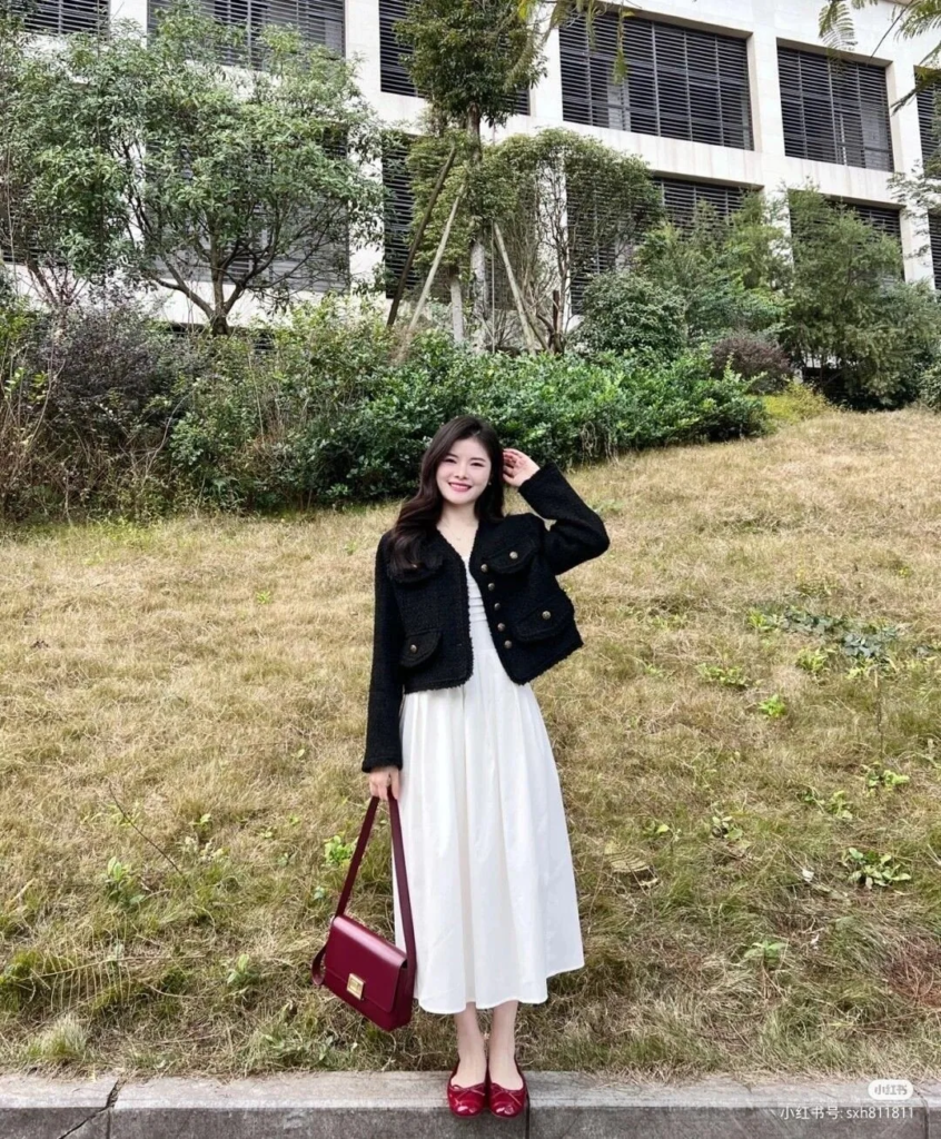 Classic Black Blazer and White Midi