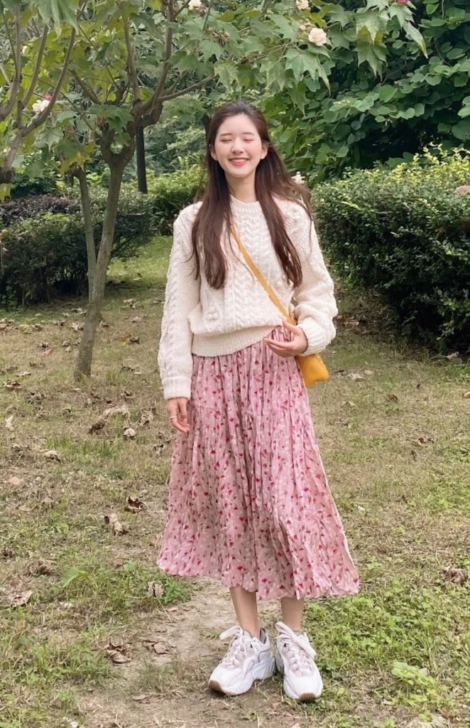 Cream Cable Knit With Floral Skirt