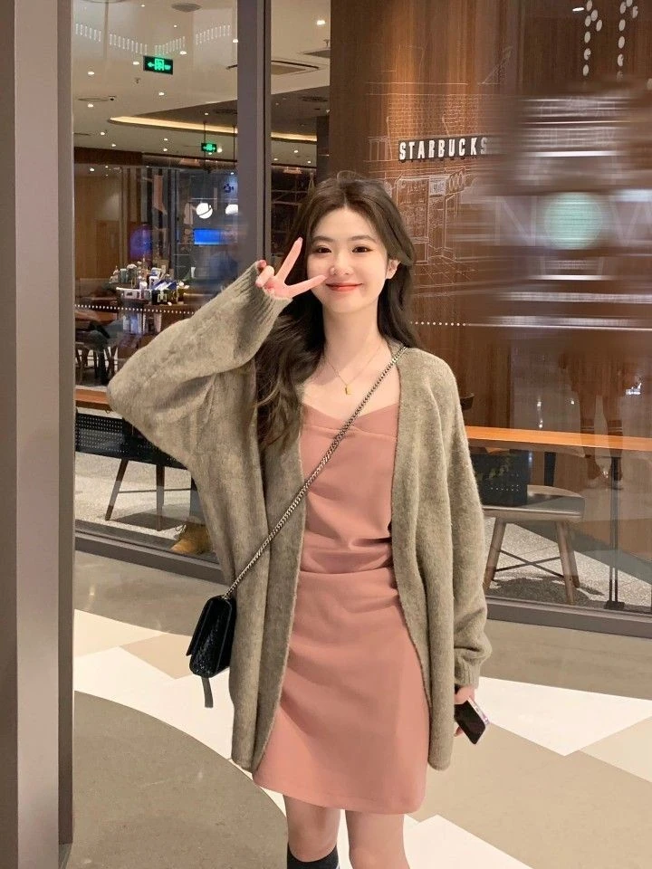 Soft Cardigan Over Blush Dress