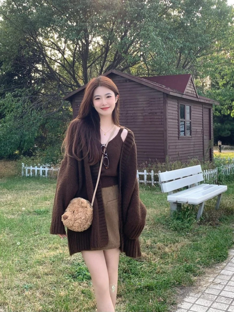 Chocolate Cardigan with Ribbed Dress