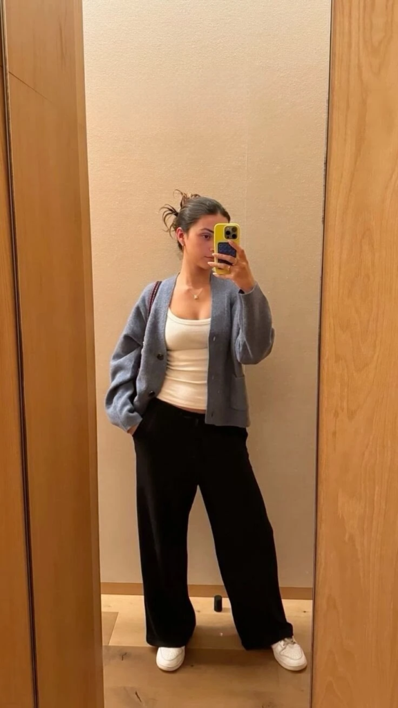 Cozy Cardigan with Sleek Athletic Pants