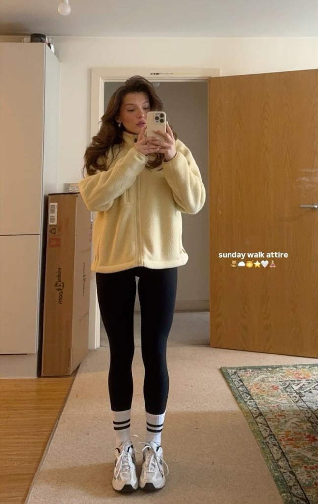 Cream Fleece Pullover with Black Leggings