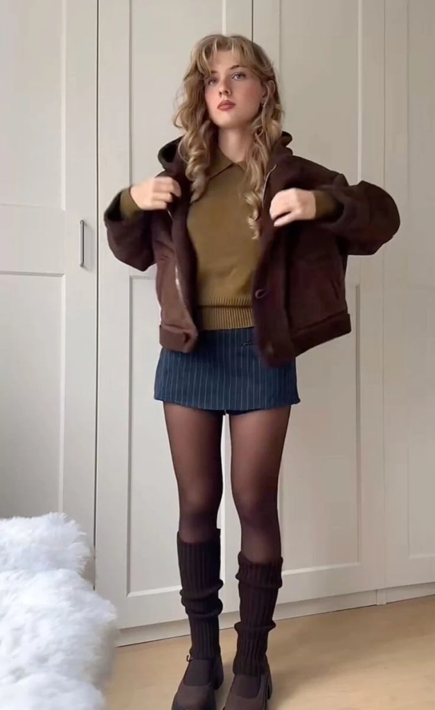 Chocolate Jacket with Pleated Skirt