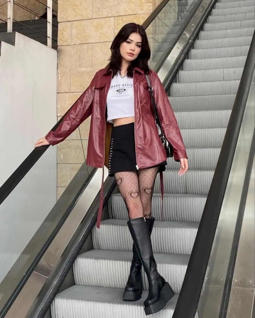Burgundy Leather Jacket with Edgy Details