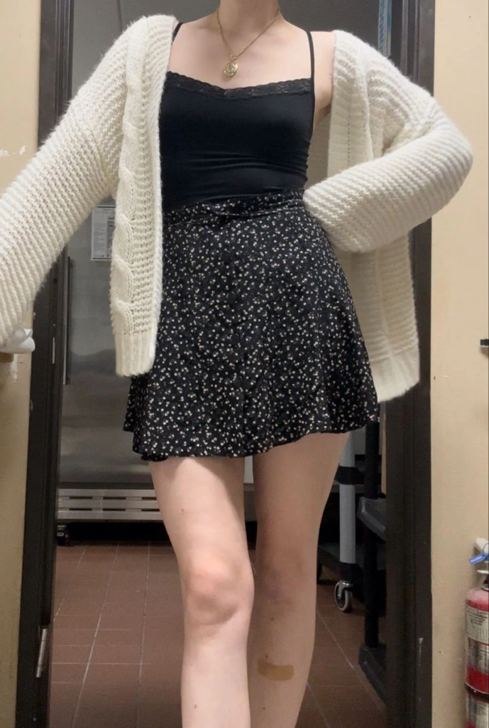 Black Skirt with Cream Cardigan