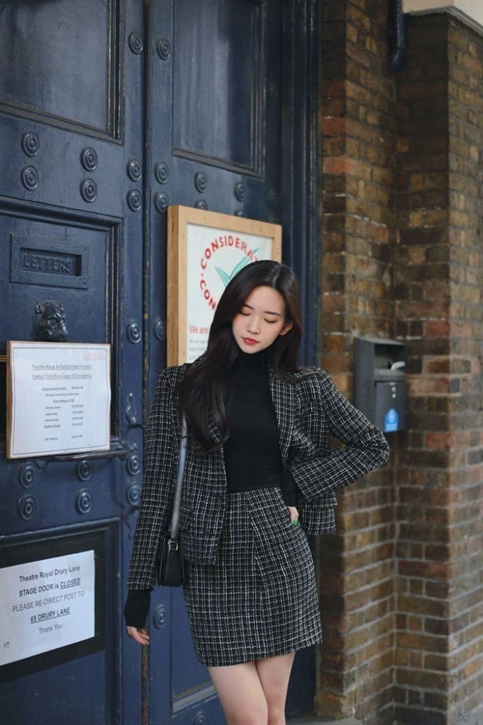 Tweed Blazer with Black Skirt Combo
