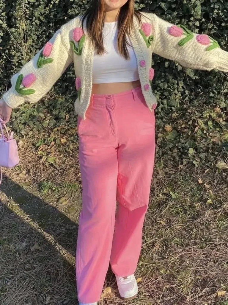 Floral Cardigan and Pink Pants Combo