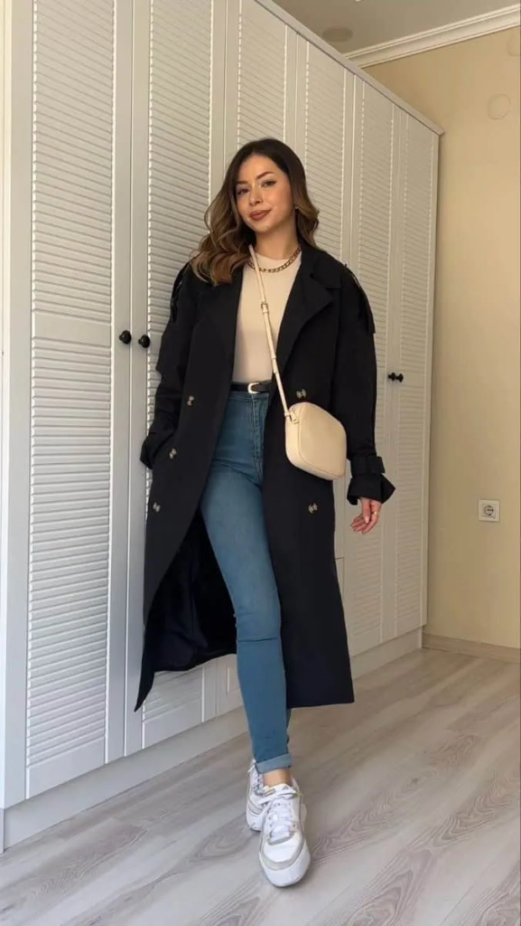 Chic Oversized Coat and Sneakers Combo