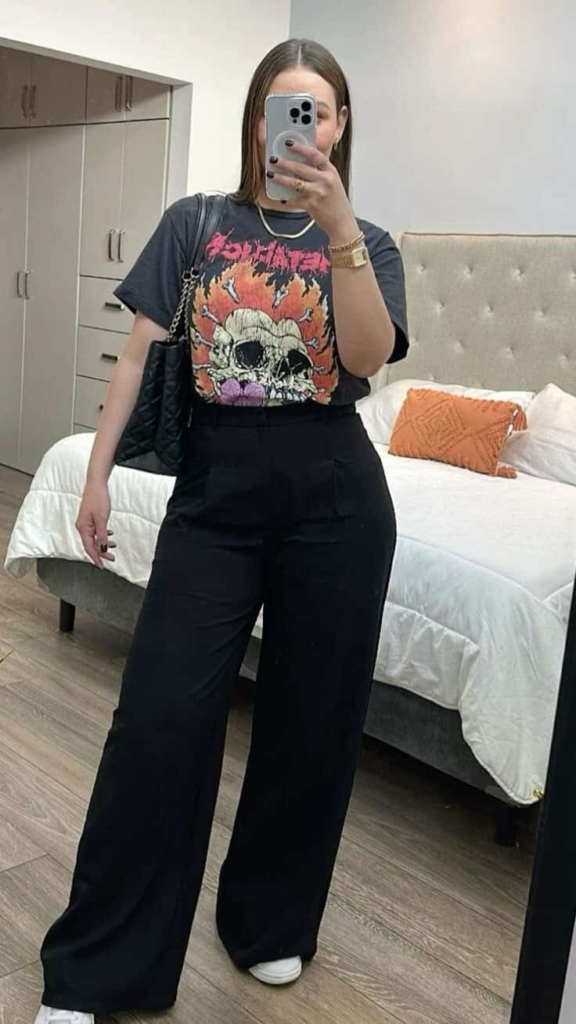 Edgy Graphic Tee and Wide-Leg Pants