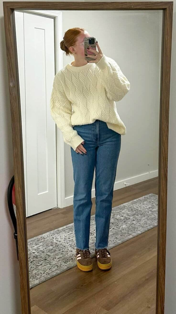 Cozy Cream Knit and Denim Duo