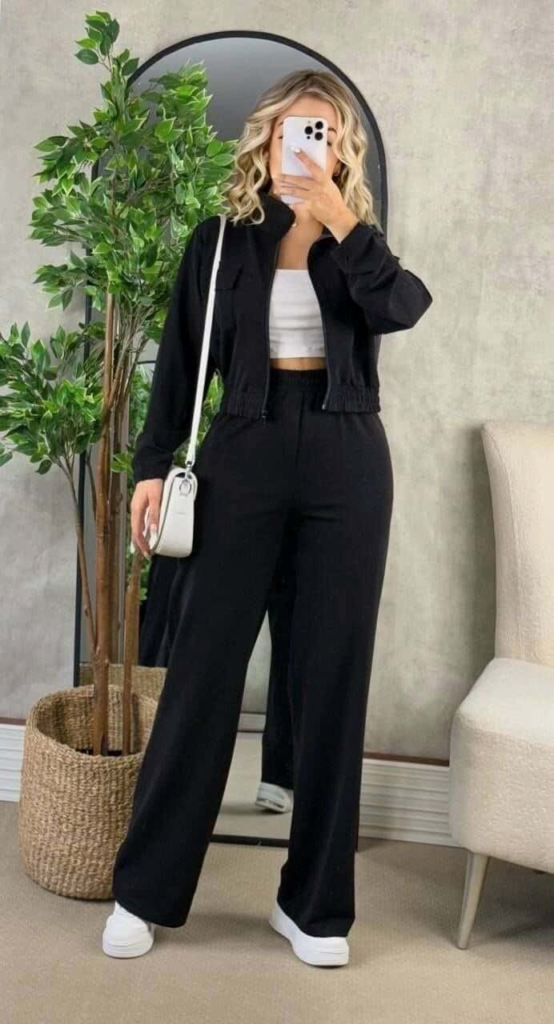 Chic Black Set with White Accents