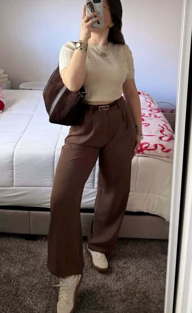 Chic Cream and Brown Ensemble