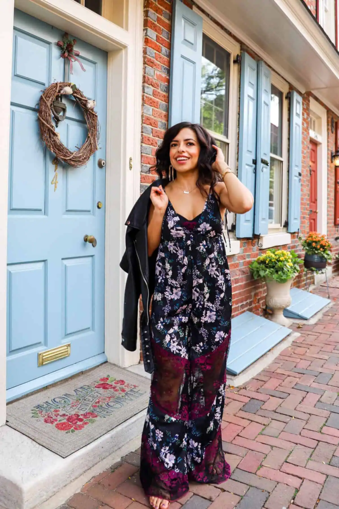 Floral Maxi Dress with Leather Jacket