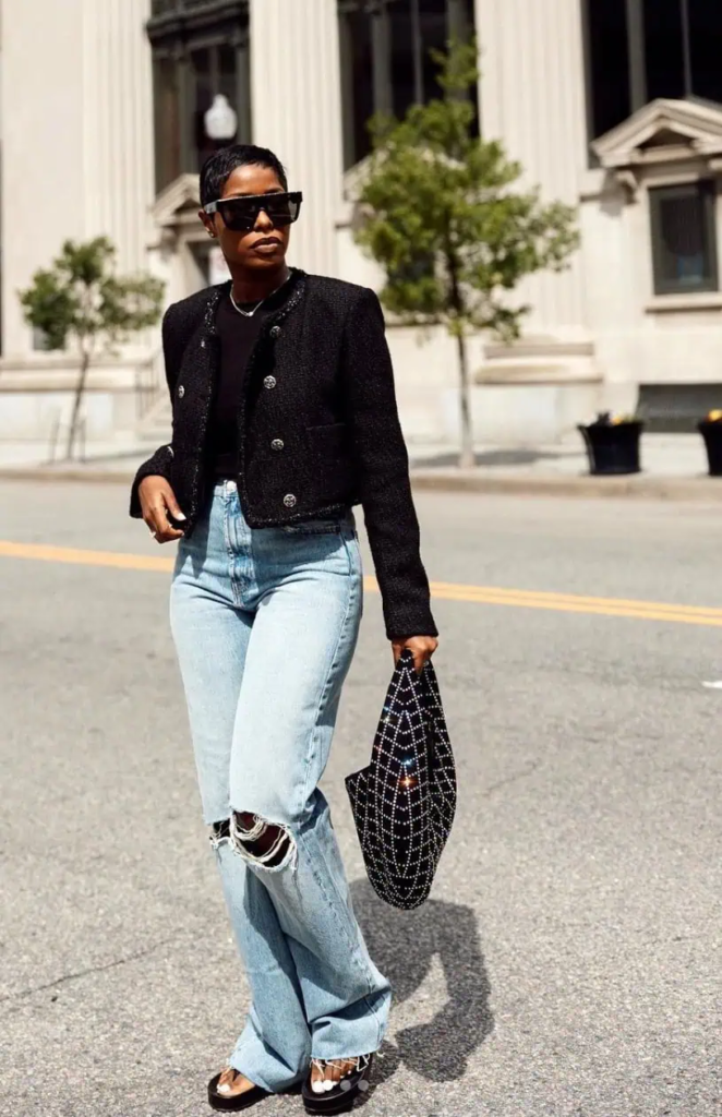 Tweed Jacket and Distressed Denim Duo