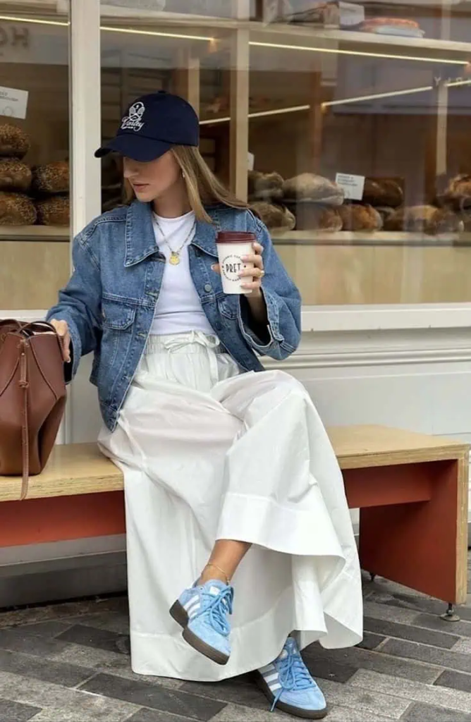 Denim Jacket and Wide-Leg Whites