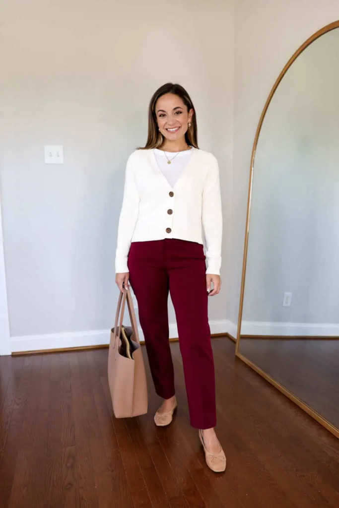 Cozy Cardigan and Burgundy Trousers