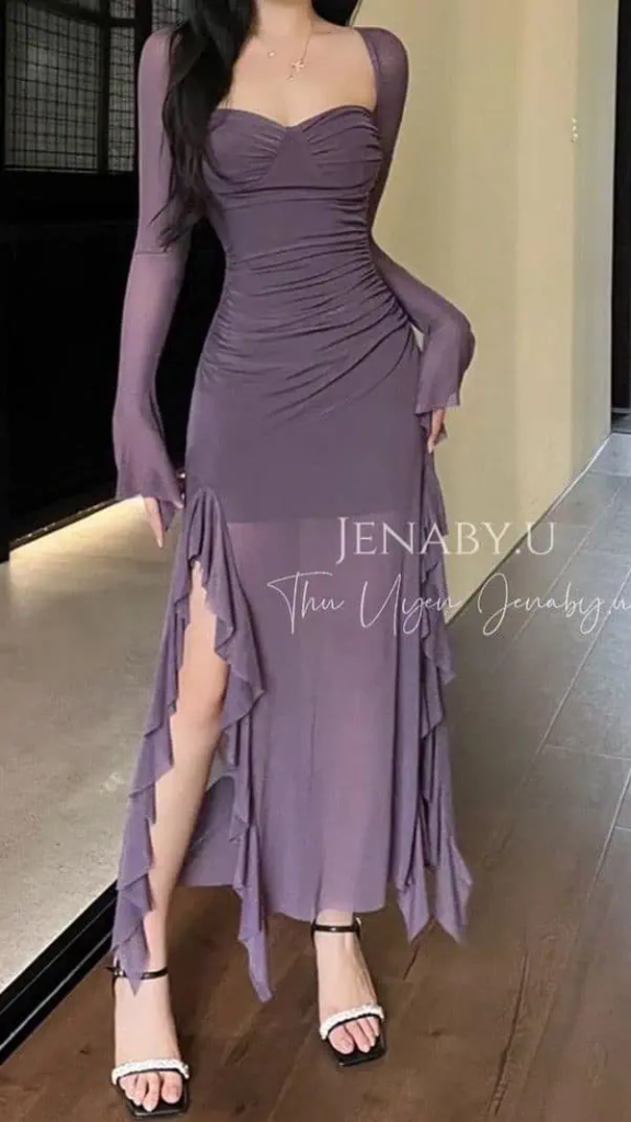 Elegant Purple Ruched Maxi Dress