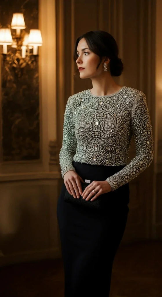 Embellished Top with Column Skirt