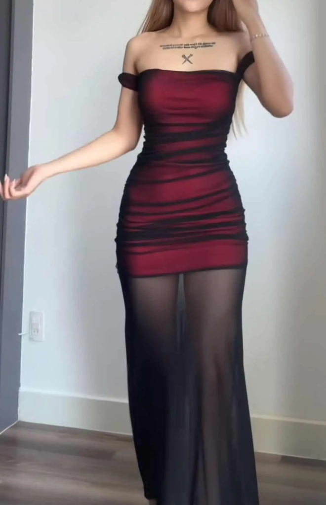 Burgundy Off-Shoulder Ruched Gown