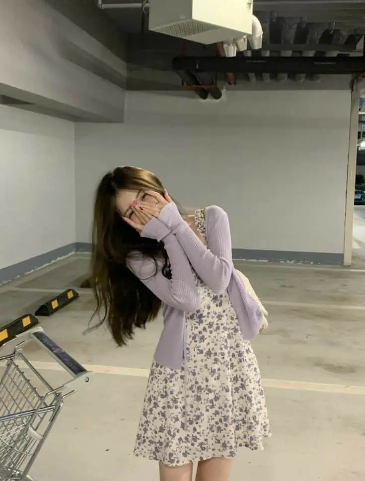 Floral Dress with Lavender Cardigan